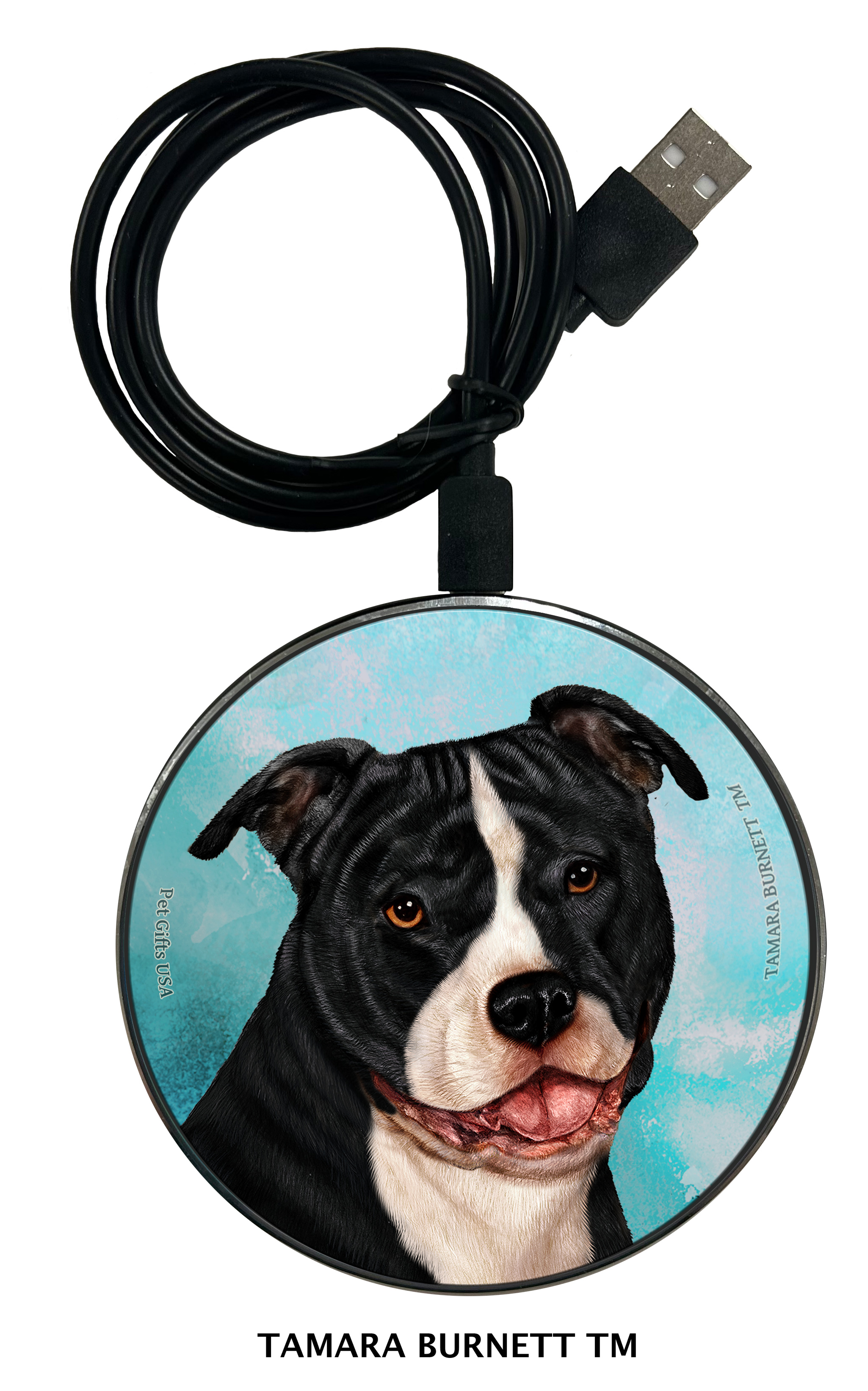 Pit Bull Black and White Uncropped - Zoomies Phone Charger image